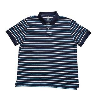 L.L.Bean‎ Polo Shirt Men's XL Blue Stripes Short Sleeve Casual Golf Cotton